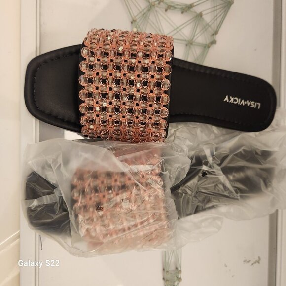 Lisa Vicky "Magical" Pink Beaded Slides. NIB. Size 9 - Picture 4 of 9